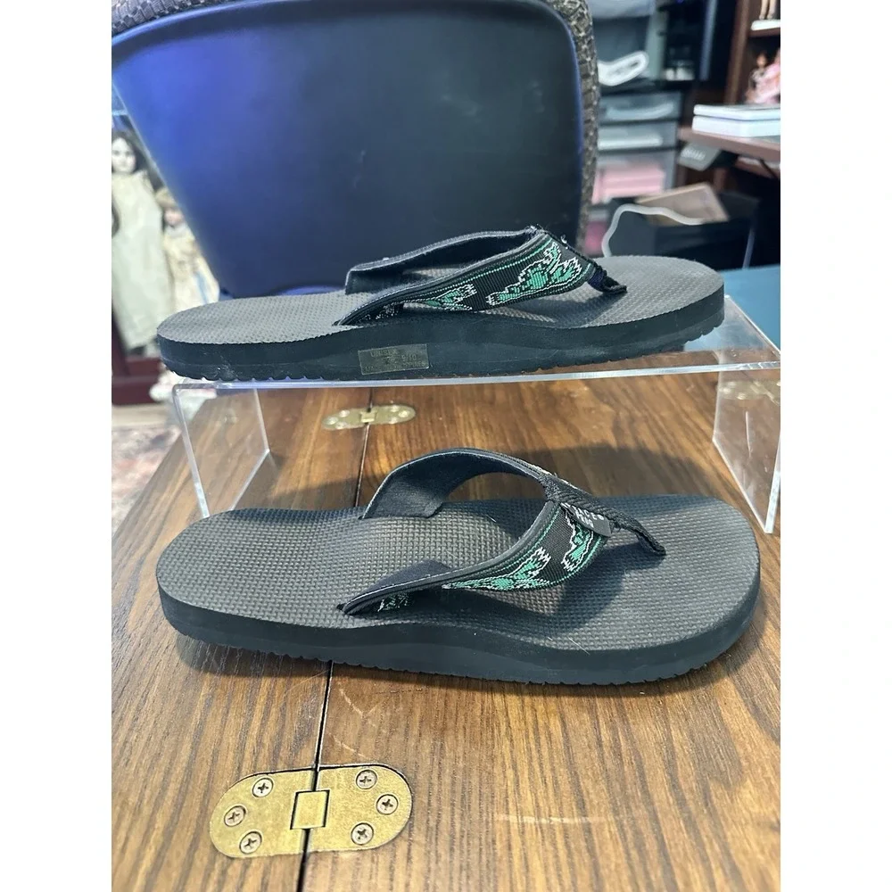 Peace Frog Flip Flops Black Canvas Comfort Sandals Slipper Beer Cozy Light Funk